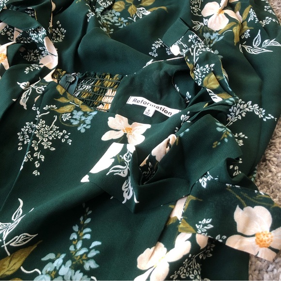 BEST Reformation Twilight Midi Dress - Portia Green Floral Wedding Cocktail Part - Picture 7 of 9